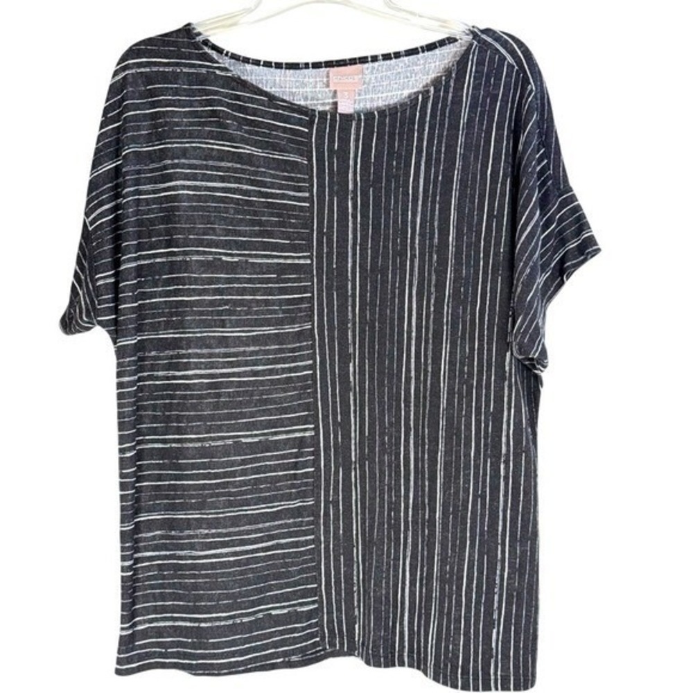 Chicos Sizeโ 3 Tunic Top Black White Stripe Asymmetrical Pattern